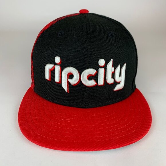 Portland Trailblazers NBA Black Red New Era 59Fifty Rip City Fitted Hat Mens 7 3 - Picture 2 of 6